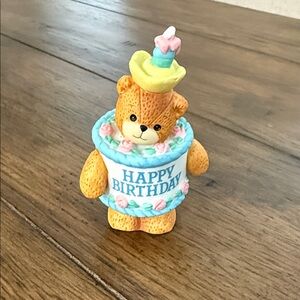 Vintage Enesco Lucy & Me “Happy Birthday Bear” FigurineYellow,Blue,Pink